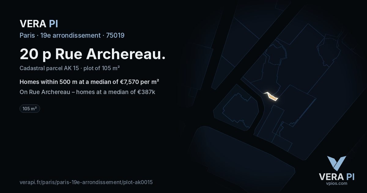 20 p Rue Archereau, 19e arrondissement at night – the plot lit, the parcels around coloured by the prices near them