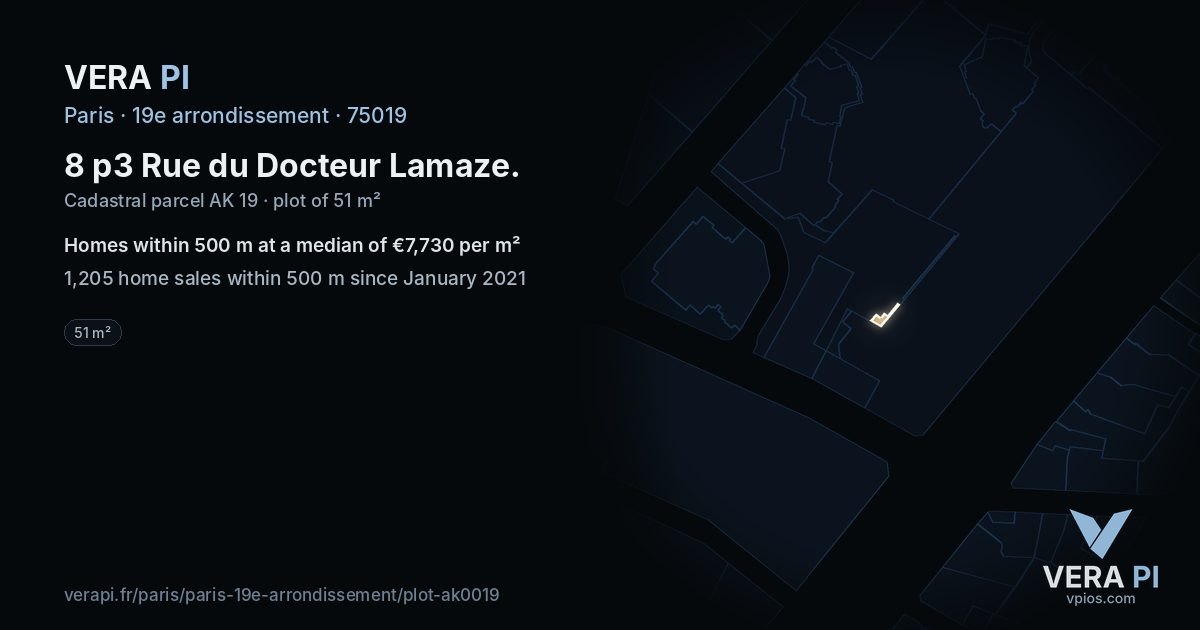 8 p3 Rue du Docteur Lamaze, 19e arrondissement at night – the plot lit, the parcels around coloured by the prices near them