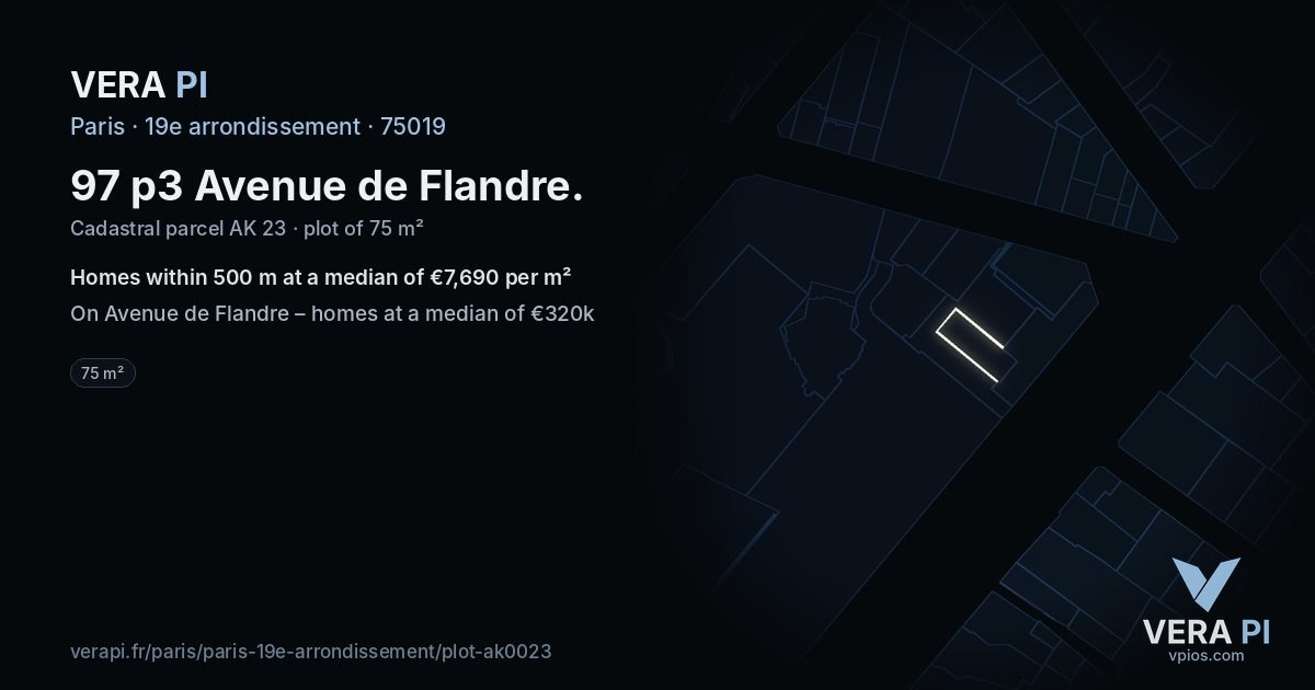 97 p3 Avenue de Flandre, 19e arrondissement at night – the plot lit, the parcels around coloured by the prices near them