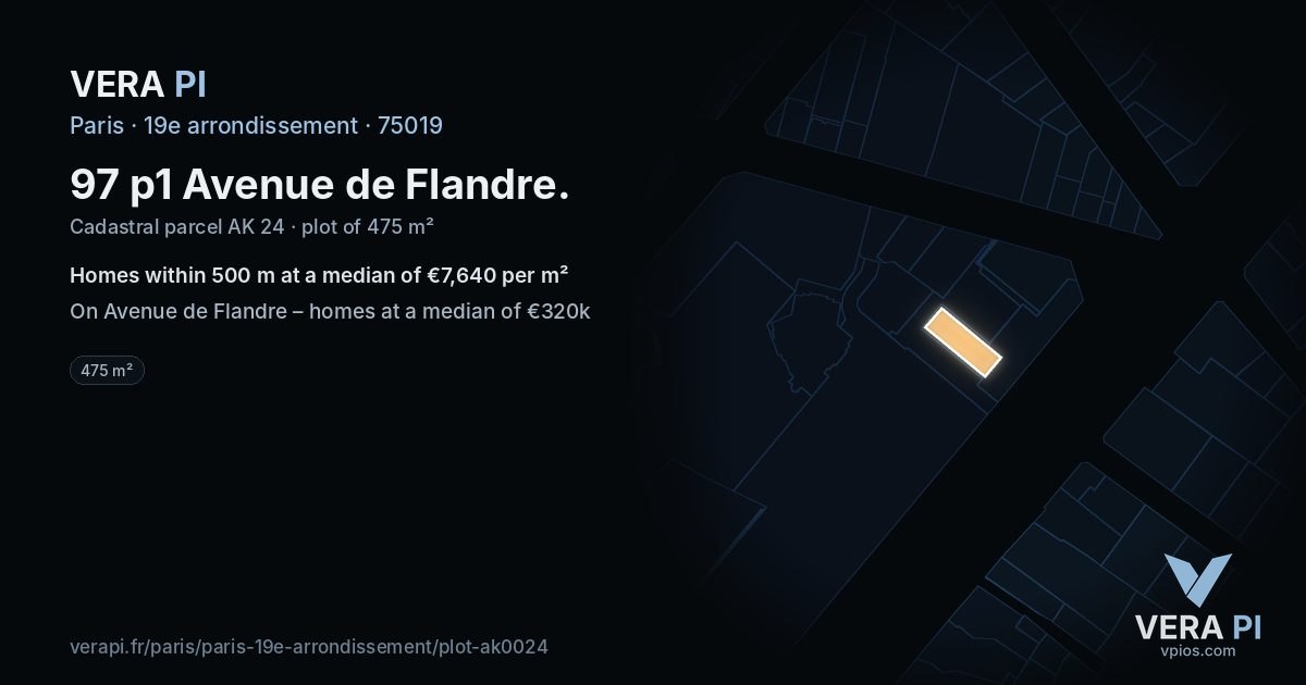 97 p1 Avenue de Flandre, 19e arrondissement at night – the plot lit, the parcels around coloured by the prices near them