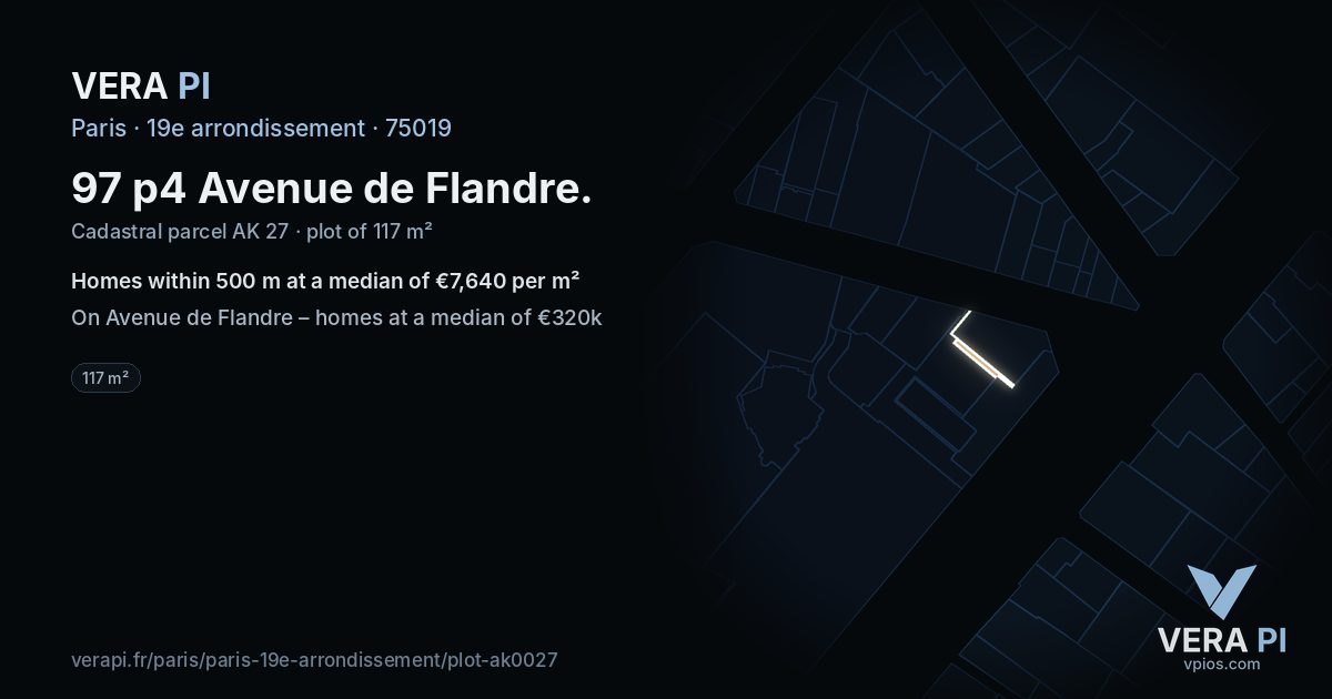 97 p4 Avenue de Flandre, 19e arrondissement at night – the plot lit, the parcels around coloured by the prices near them