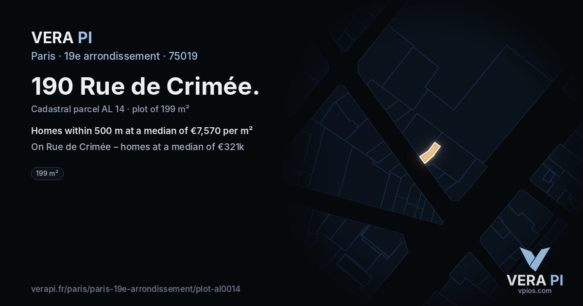 190 Rue de Crimée, 19e arrondissement at night – the plot lit, the parcels around coloured by the prices near them