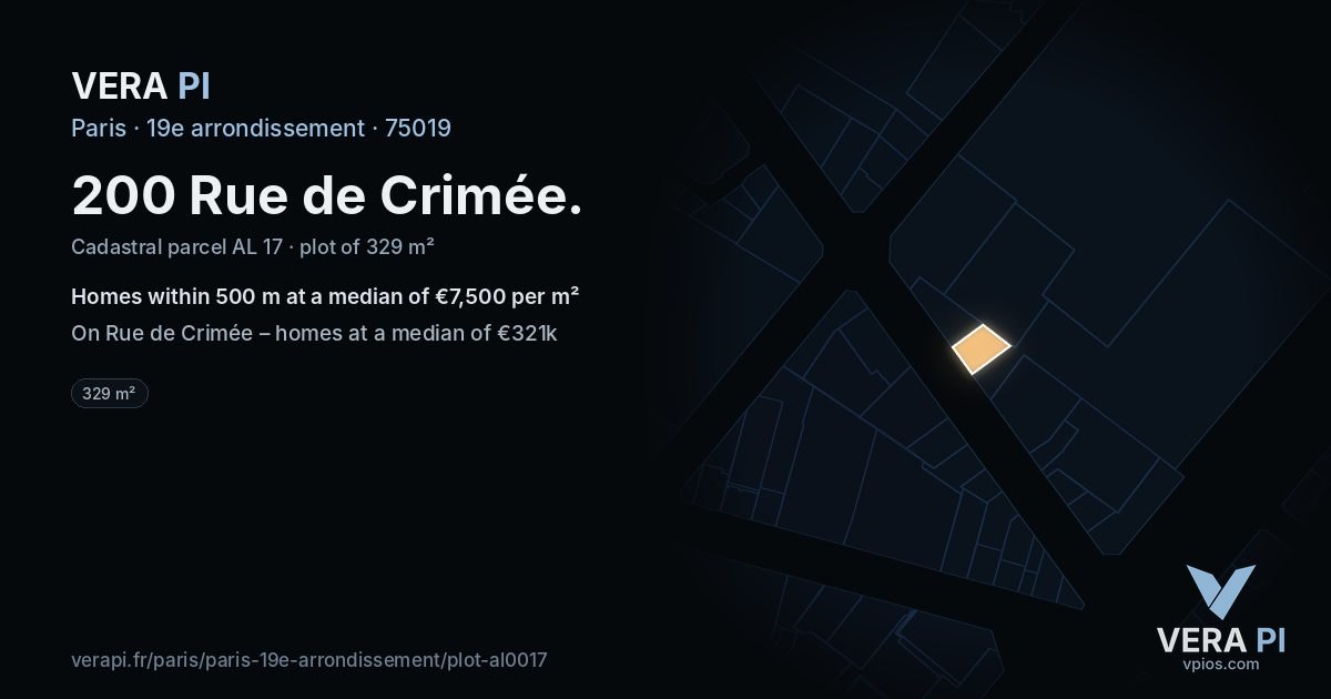 200 Rue de Crimée, 19e arrondissement at night – the plot lit, the parcels around coloured by the prices near them