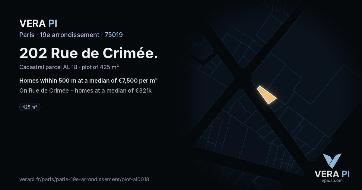 202 Rue de Crimée, 19e arrondissement at night – the plot lit, the parcels around coloured by the prices near them