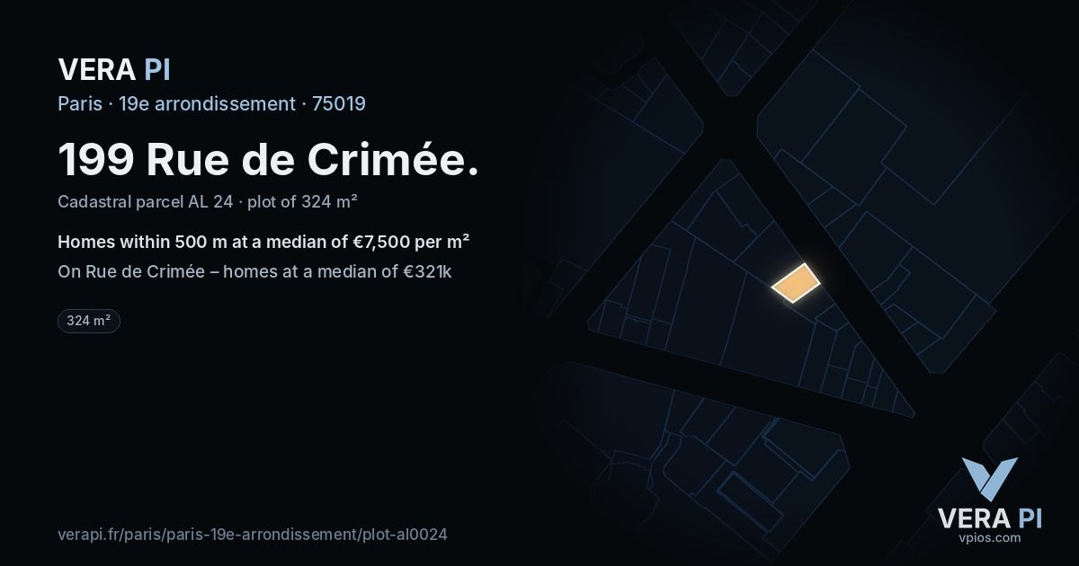 199 Rue de Crimée, 19e arrondissement at night – the plot lit, the parcels around coloured by the prices near them