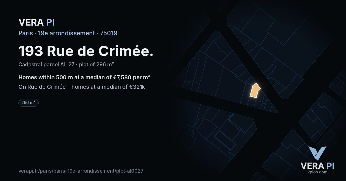 193 Rue de Crimée, 19e arrondissement at night – the plot lit, the parcels around coloured by the prices near them