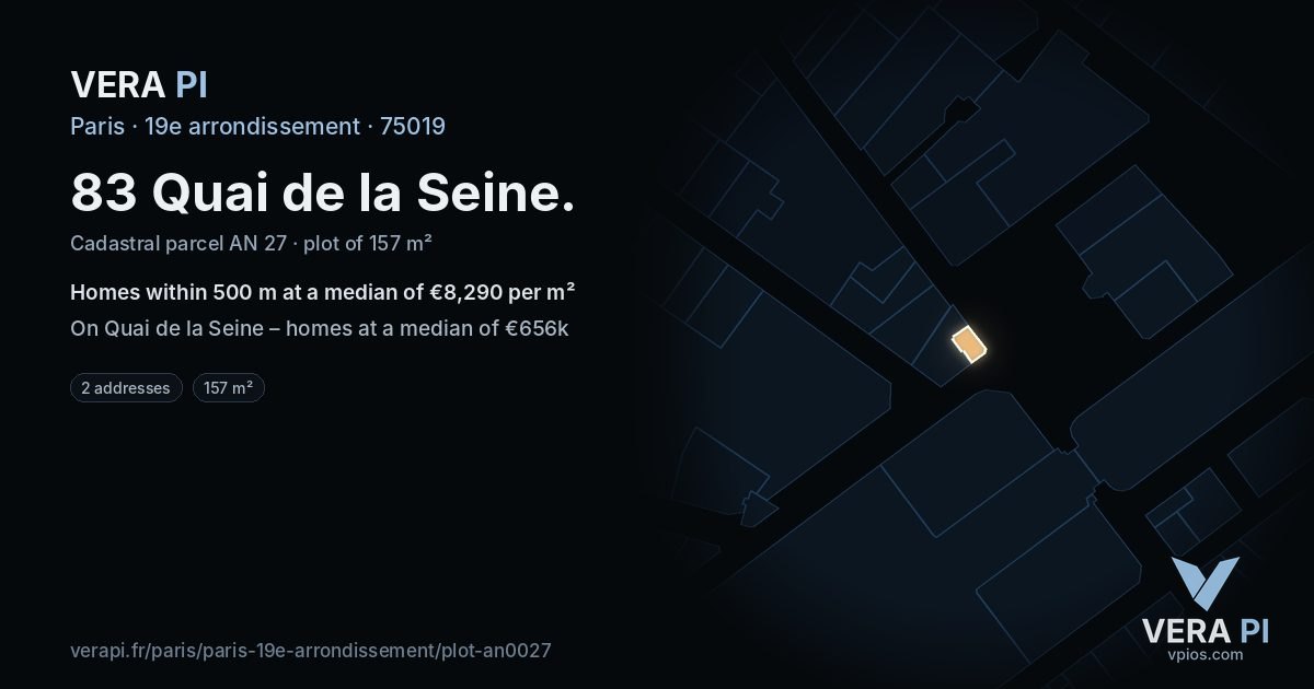 83 Quai de la Seine, 19e arrondissement at night – the plot lit, the parcels around coloured by the prices near them