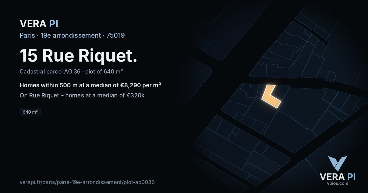 15 Rue Riquet, 19e arrondissement at night – the plot lit, the parcels around coloured by the prices near them