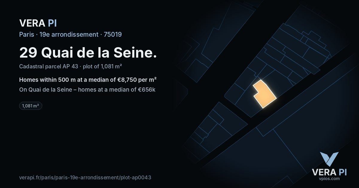 29 Quai de la Seine, 19e arrondissement at night – the plot lit, the parcels around coloured by the prices near them