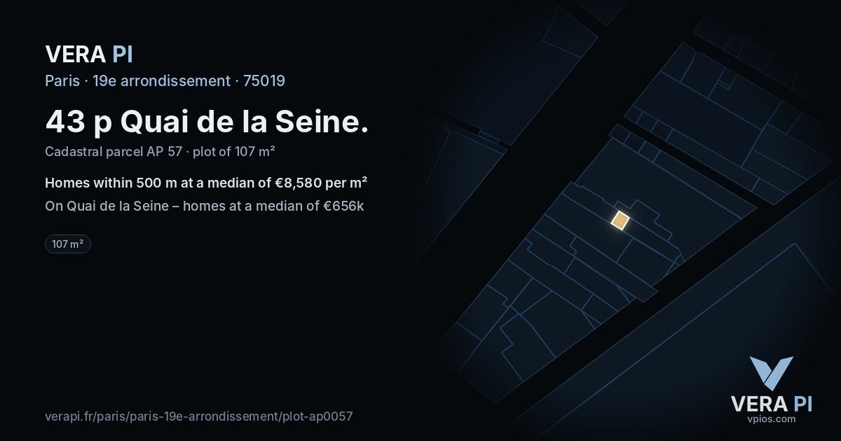 43 p Quai de la Seine, 19e arrondissement at night – the plot lit, the parcels around coloured by the prices near them