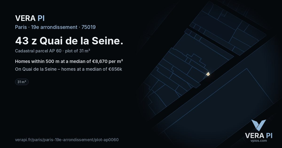 43 z Quai de la Seine, 19e arrondissement at night – the plot lit, the parcels around coloured by the prices near them