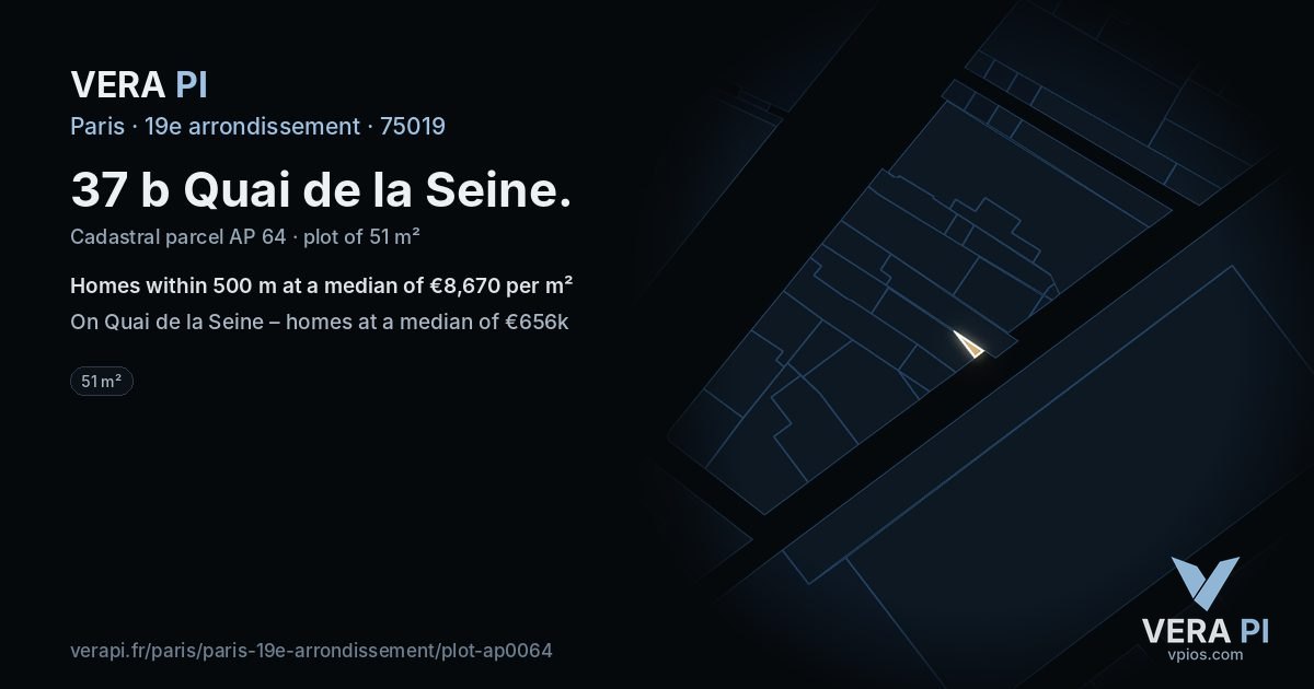 37 b Quai de la Seine, 19e arrondissement at night – the plot lit, the parcels around coloured by the prices near them