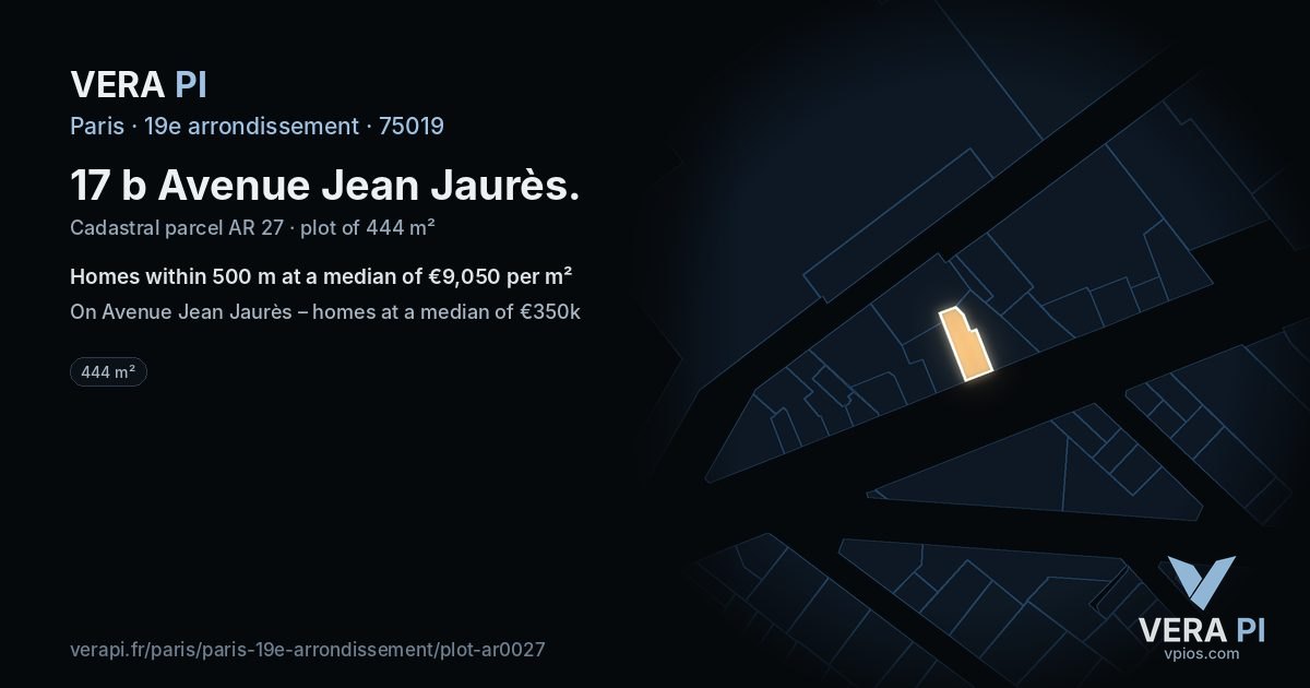 17 b Avenue Jean Jaurès, 19e arrondissement at night – the plot lit, the parcels around coloured by the prices near them