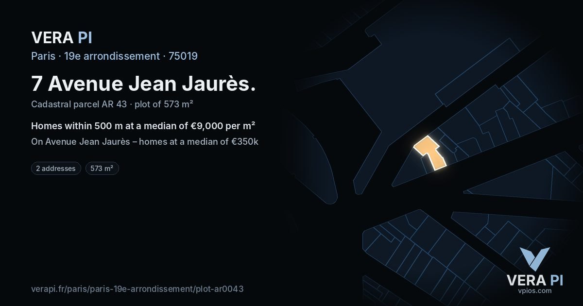7 Avenue Jean Jaurès, 19e arrondissement at night – the plot lit, the parcels around coloured by the prices near them