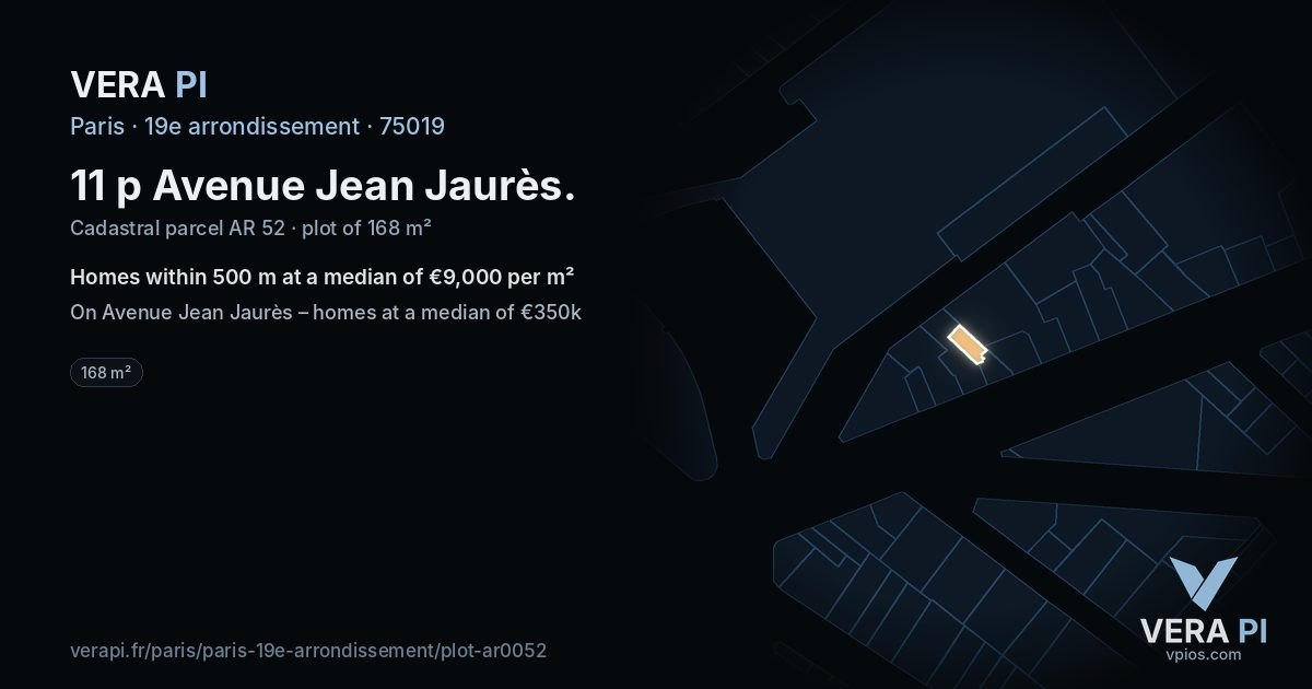 11 p Avenue Jean Jaurès, 19e arrondissement at night – the plot lit, the parcels around coloured by the prices near them