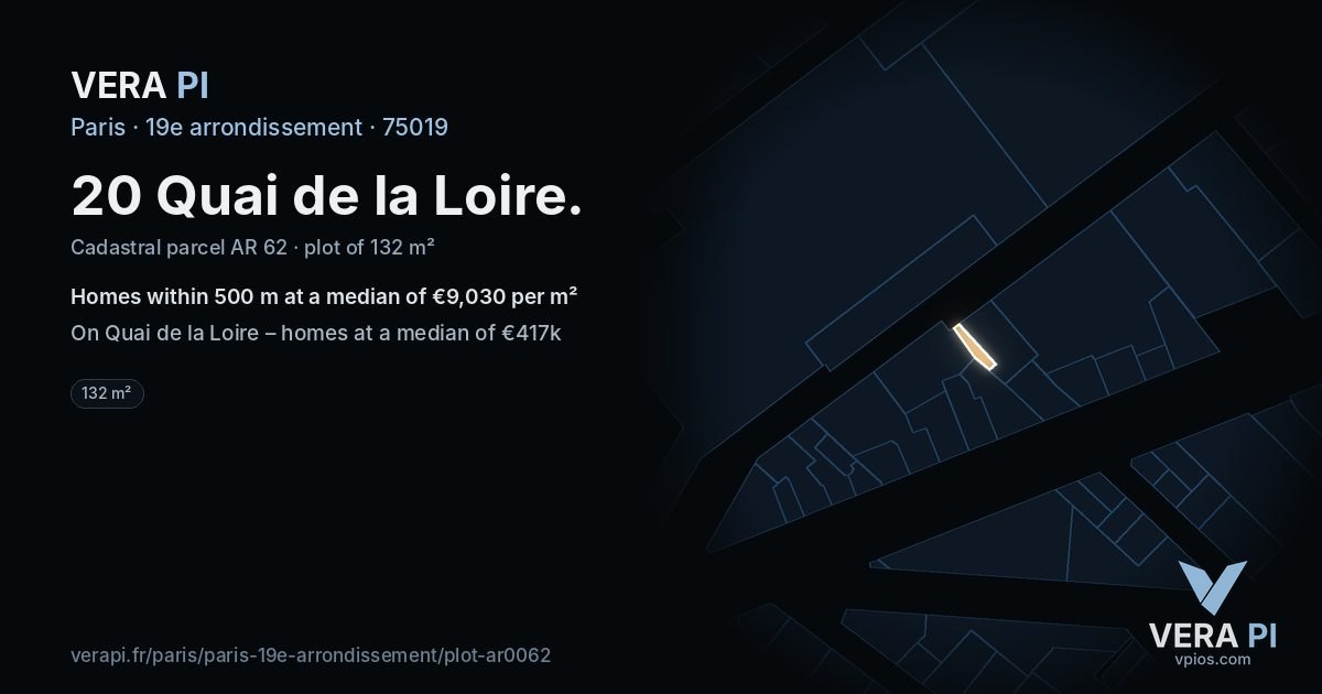 20 Quai de la Loire, 19e arrondissement at night – the plot lit, the parcels around coloured by the prices near them
