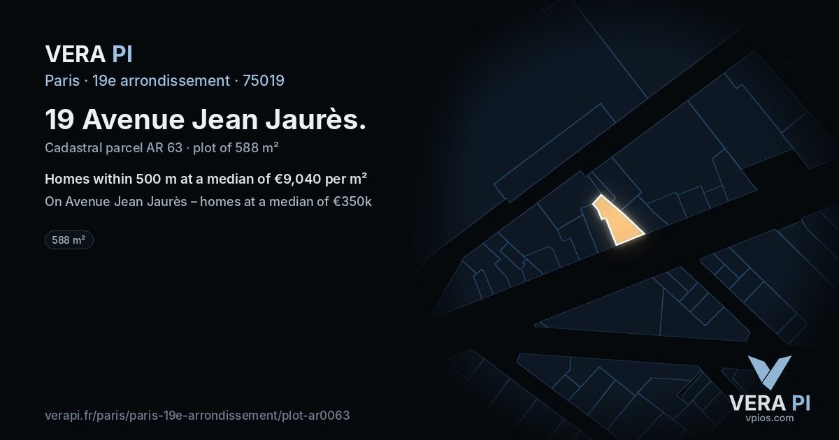 19 Avenue Jean Jaurès, 19e arrondissement at night – the plot lit, the parcels around coloured by the prices near them