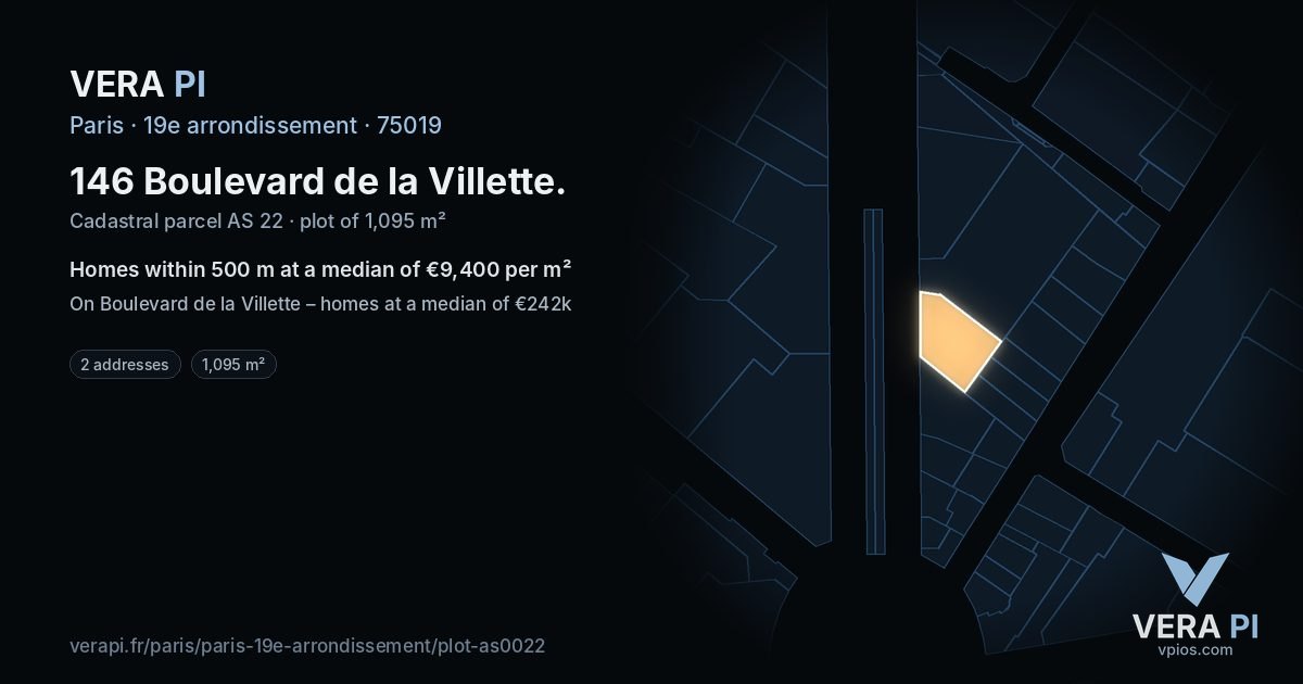 146 Boulevard de la Villette, 19e arrondissement at night – the plot lit, the parcels around coloured by the prices near them