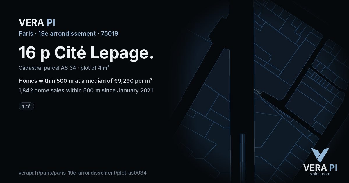 16 p Cité Lepage, 19e arrondissement at night – the plot lit, the parcels around coloured by the prices near them