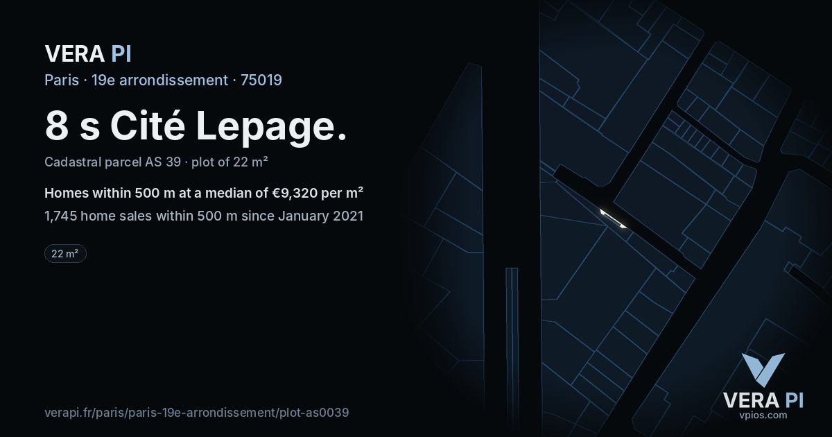 8 s Cité Lepage, 19e arrondissement at night – the plot lit, the parcels around coloured by the prices near them