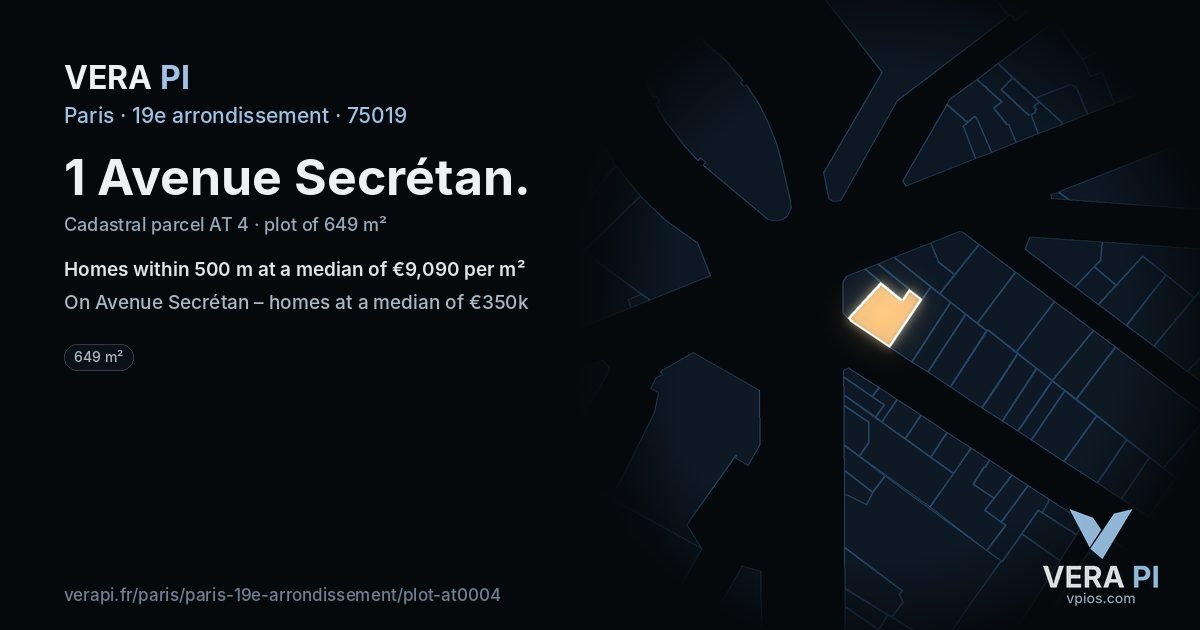 1 Avenue Secrétan, 19e arrondissement at night – the plot lit, the parcels around coloured by the prices near them