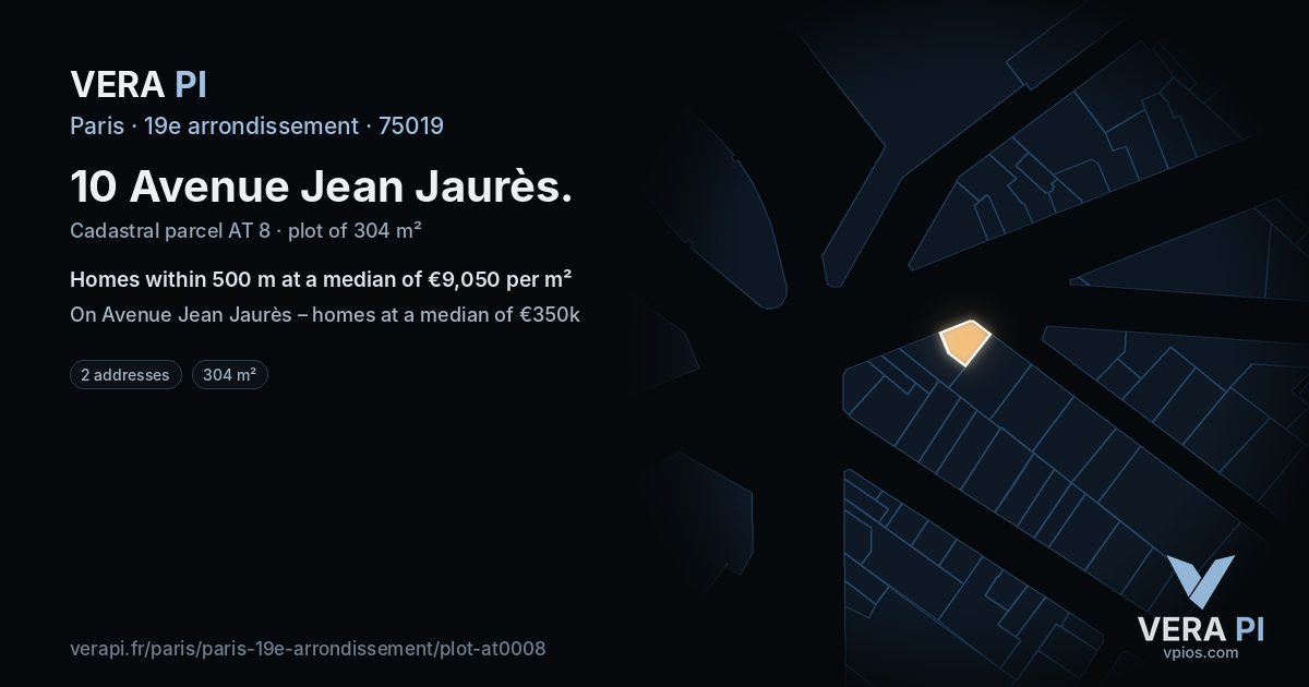 10 Avenue Jean Jaurès, 19e arrondissement at night – the plot lit, the parcels around coloured by the prices near them