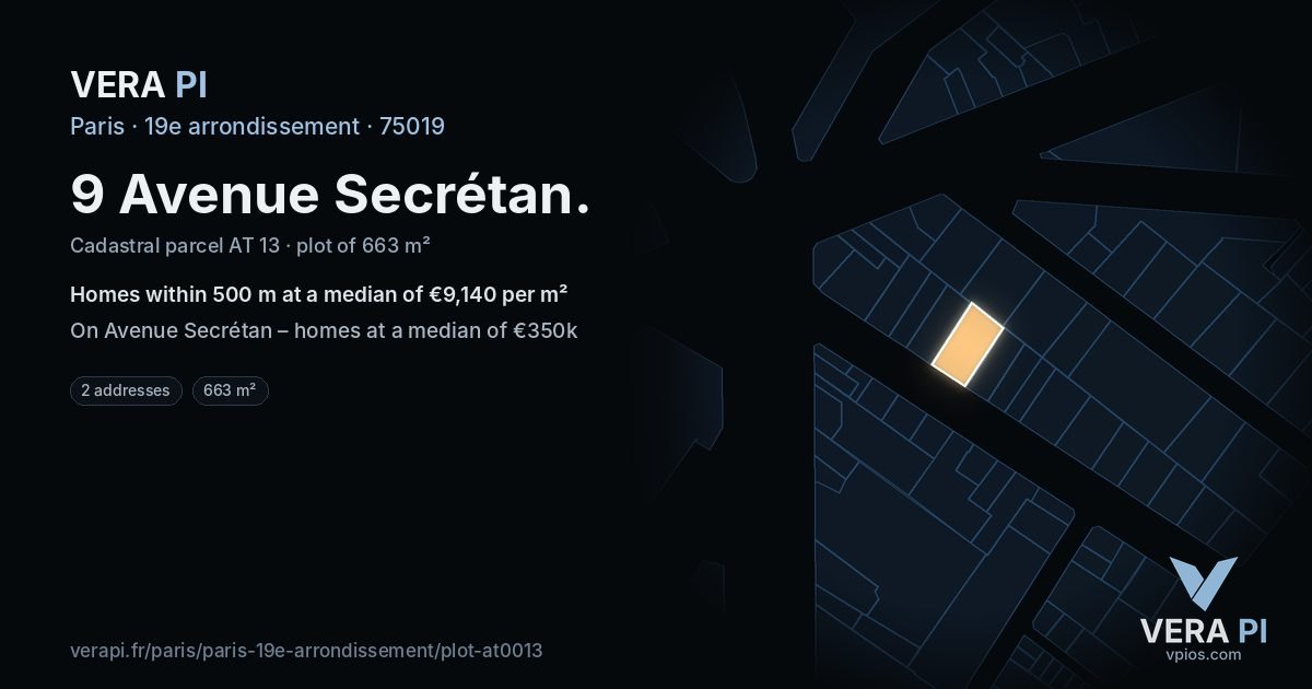 9 Avenue Secrétan, 19e arrondissement at night – the plot lit, the parcels around coloured by the prices near them