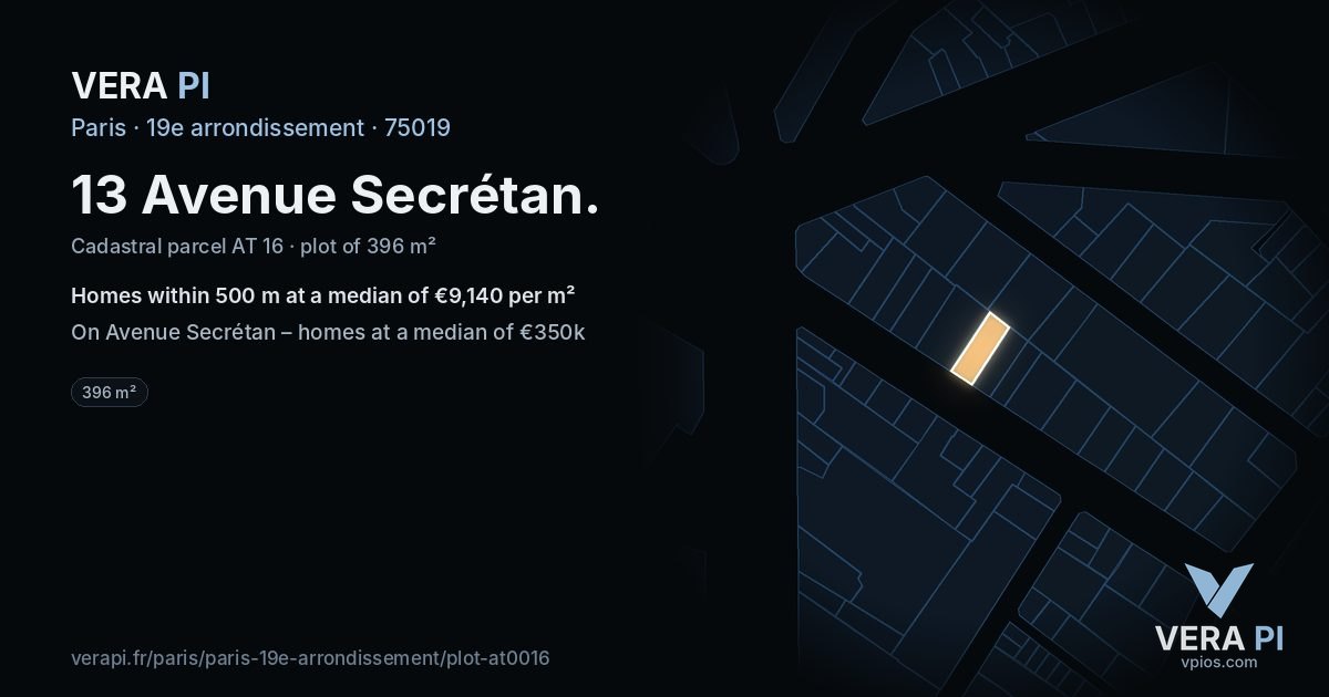 13 Avenue Secrétan, 19e arrondissement at night – the plot lit, the parcels around coloured by the prices near them