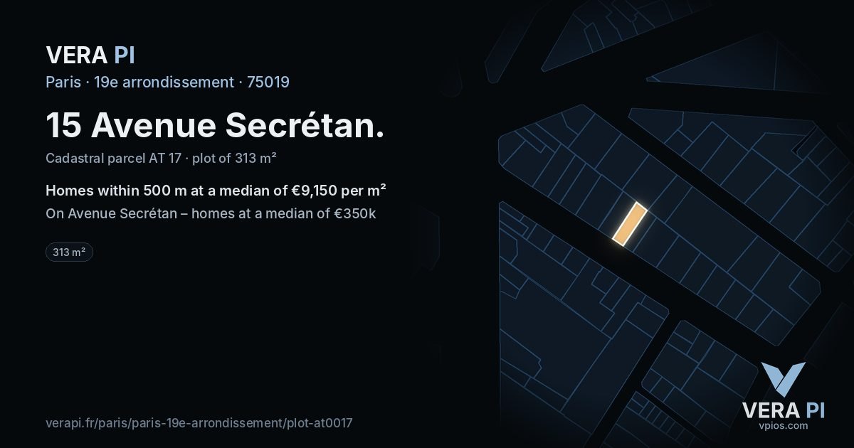 15 Avenue Secrétan, 19e arrondissement at night – the plot lit, the parcels around coloured by the prices near them