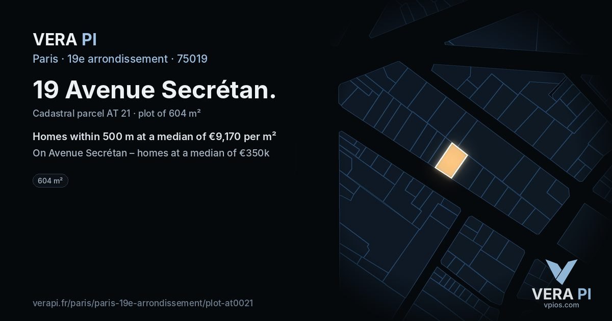 19 Avenue Secrétan, 19e arrondissement at night – the plot lit, the parcels around coloured by the prices near them