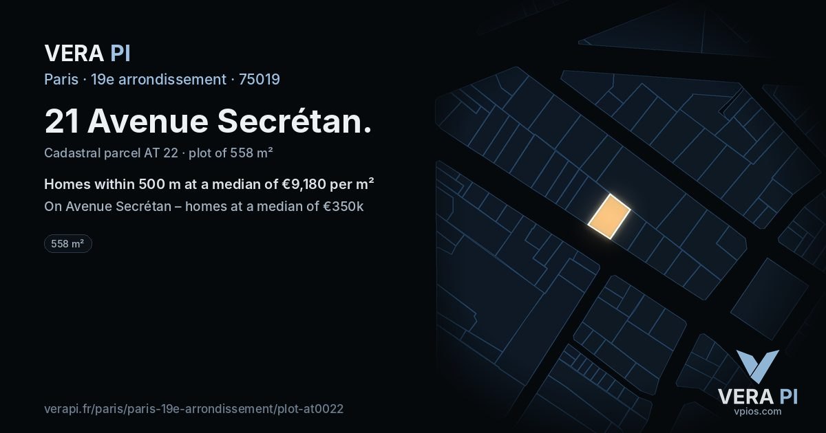 21 Avenue Secrétan, 19e arrondissement at night – the plot lit, the parcels around coloured by the prices near them