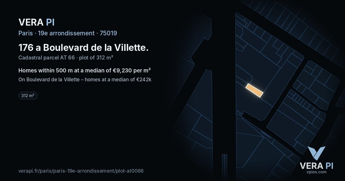 176 a Boulevard de la Villette, 19e arrondissement at night – the plot lit, the parcels around coloured by the prices near them