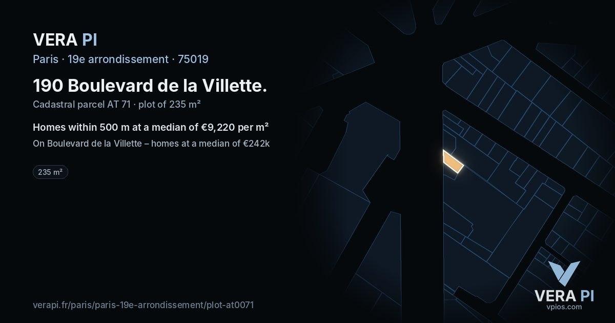 190 Boulevard de la Villette, 19e arrondissement at night – the plot lit, the parcels around coloured by the prices near them