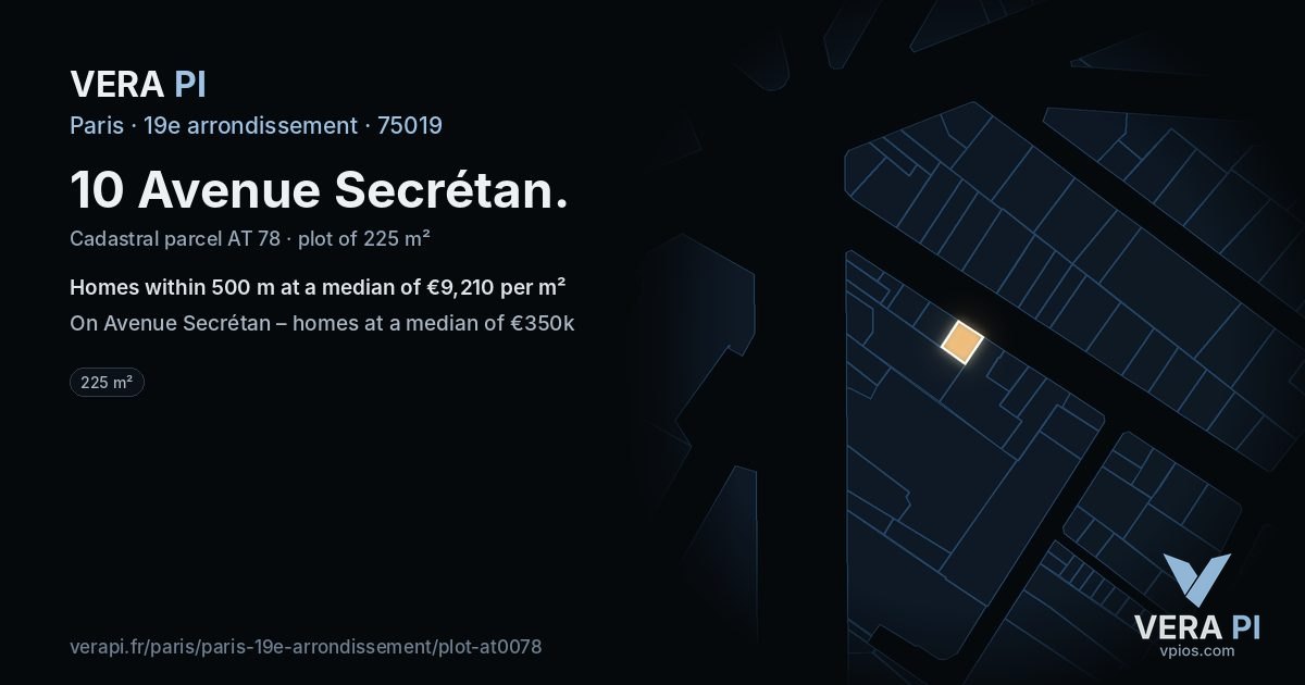 10 Avenue Secrétan, 19e arrondissement at night – the plot lit, the parcels around coloured by the prices near them
