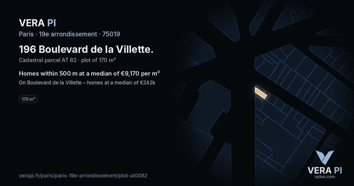 196 Boulevard de la Villette, 19e arrondissement at night – the plot lit, the parcels around coloured by the prices near them