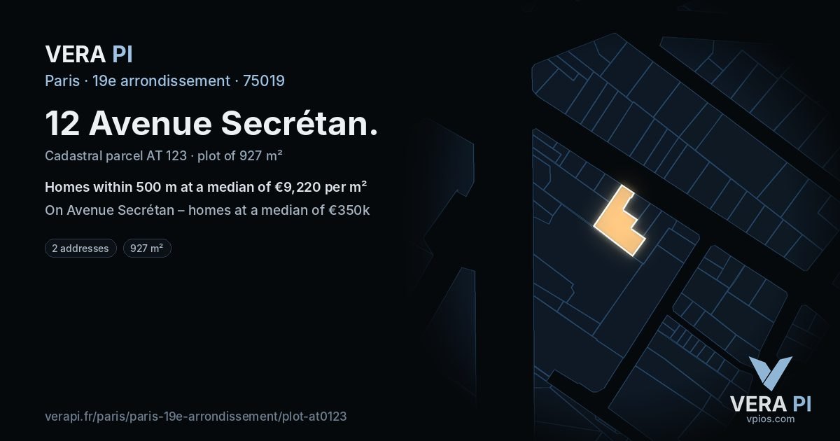 12 Avenue Secrétan, 19e arrondissement at night – the plot lit, the parcels around coloured by the prices near them