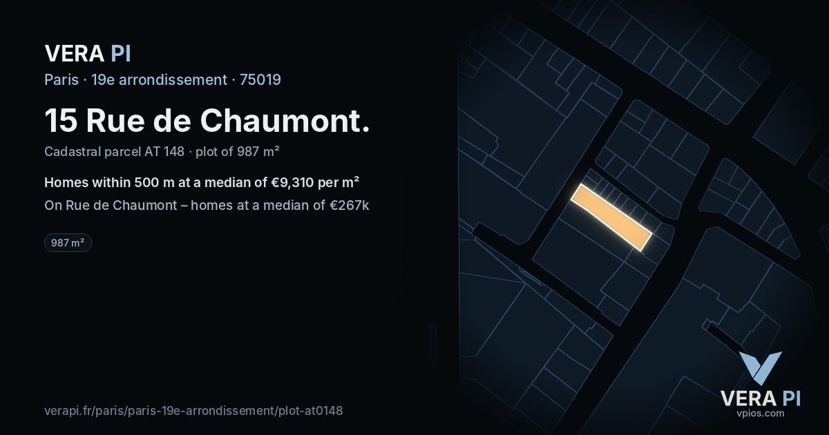 15 Rue de Chaumont, 19e arrondissement at night – the plot lit, the parcels around coloured by the prices near them