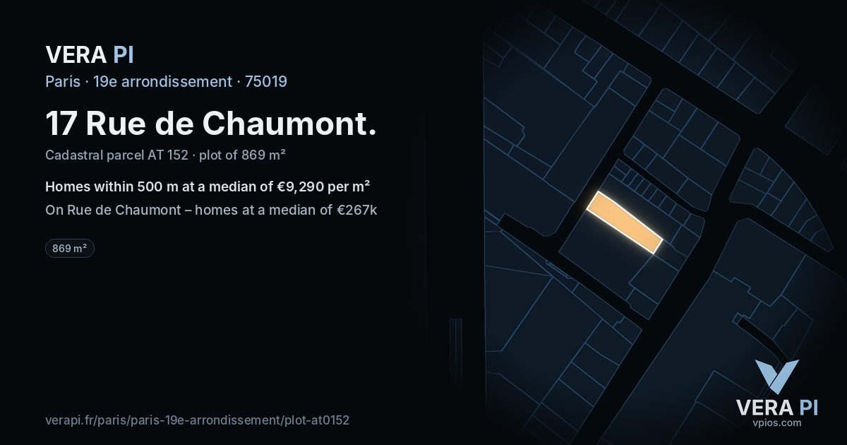 17 Rue de Chaumont, 19e arrondissement at night – the plot lit, the parcels around coloured by the prices near them