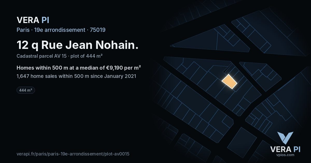 12 q Rue Jean Nohain, 19e arrondissement at night – the plot lit, the parcels around coloured by the prices near them