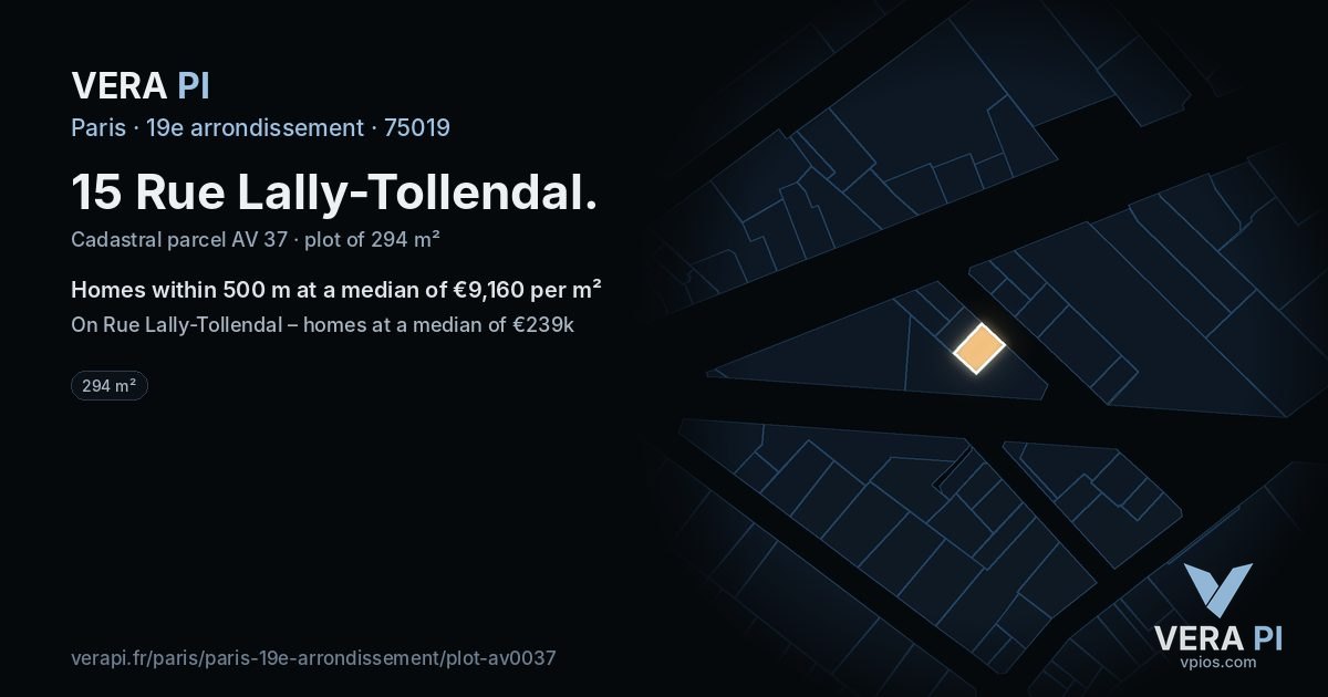 15 Rue Lally-Tollendal, 19e arrondissement at night – the plot lit, the parcels around coloured by the prices near them