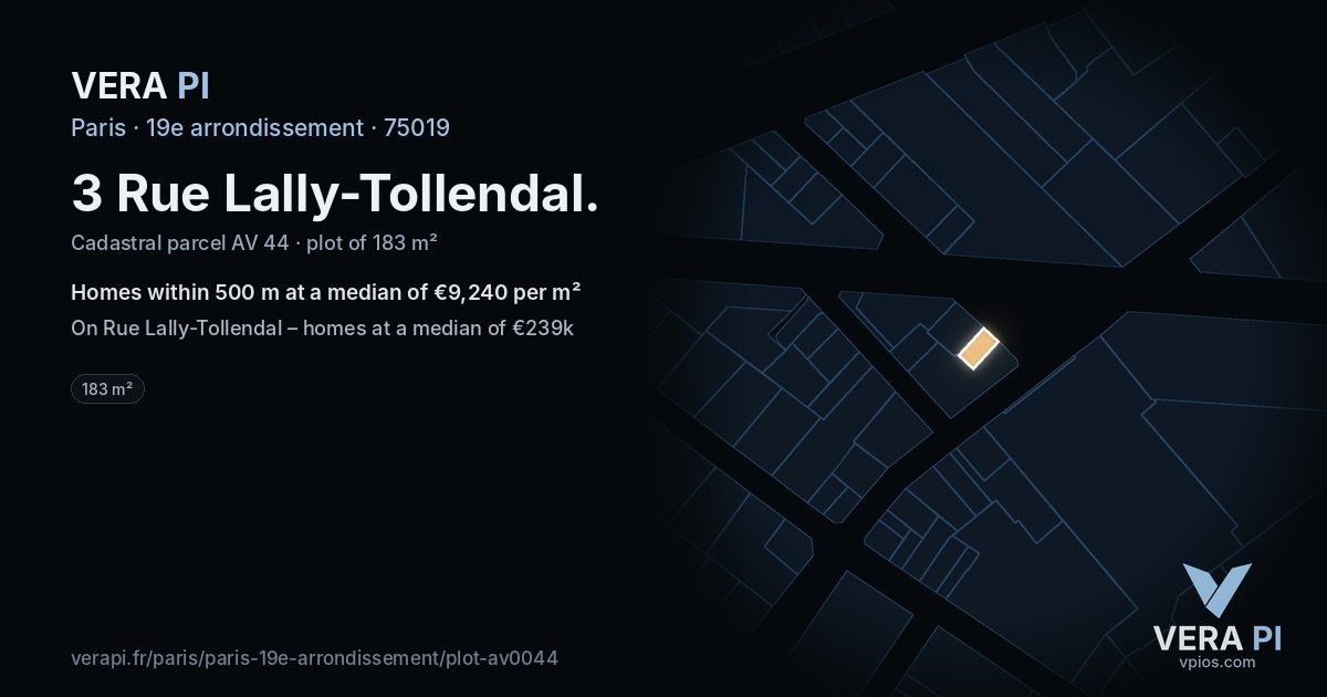3 Rue Lally-Tollendal, 19e arrondissement at night – the plot lit, the parcels around coloured by the prices near them