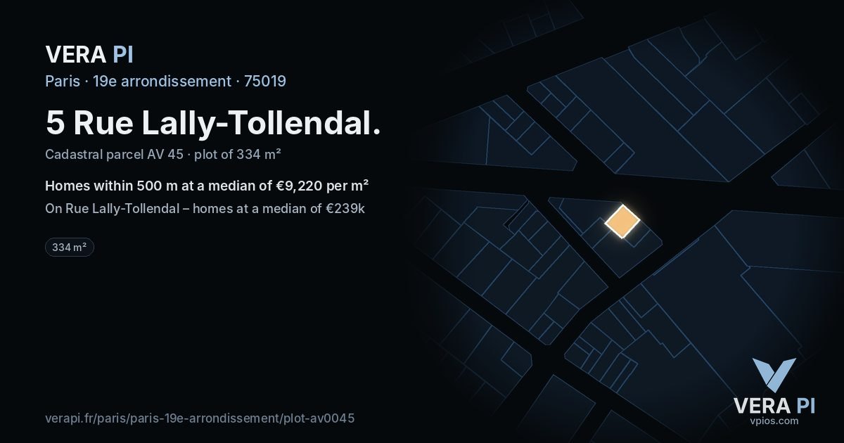 5 Rue Lally-Tollendal, 19e arrondissement at night – the plot lit, the parcels around coloured by the prices near them