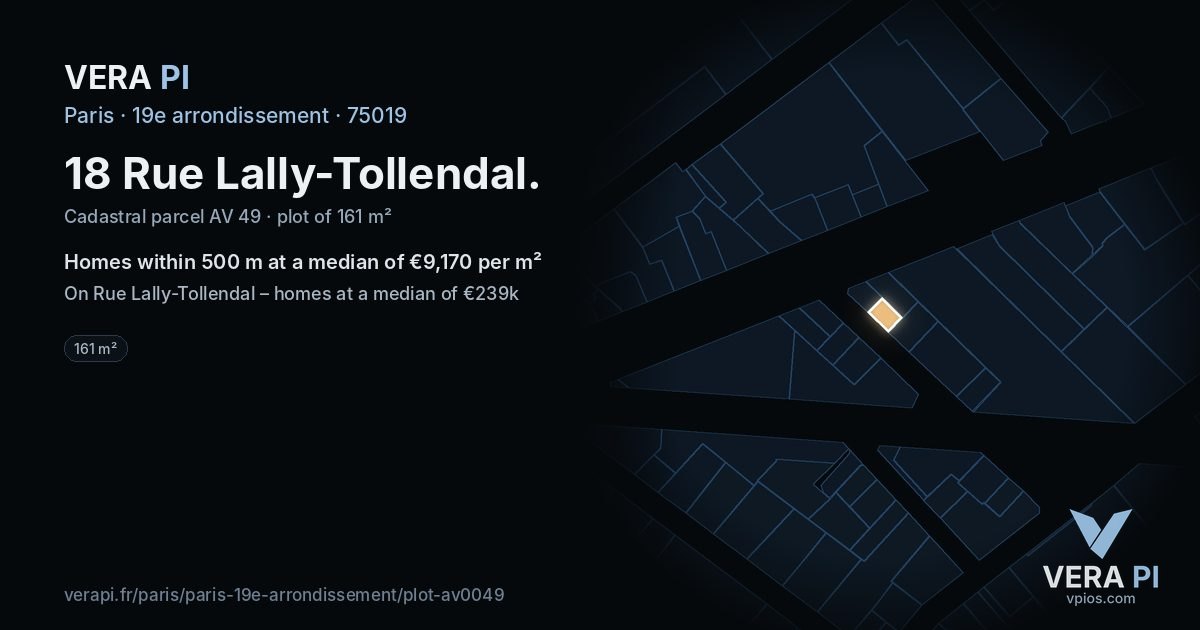 18 Rue Lally-Tollendal, 19e arrondissement at night – the plot lit, the parcels around coloured by the prices near them