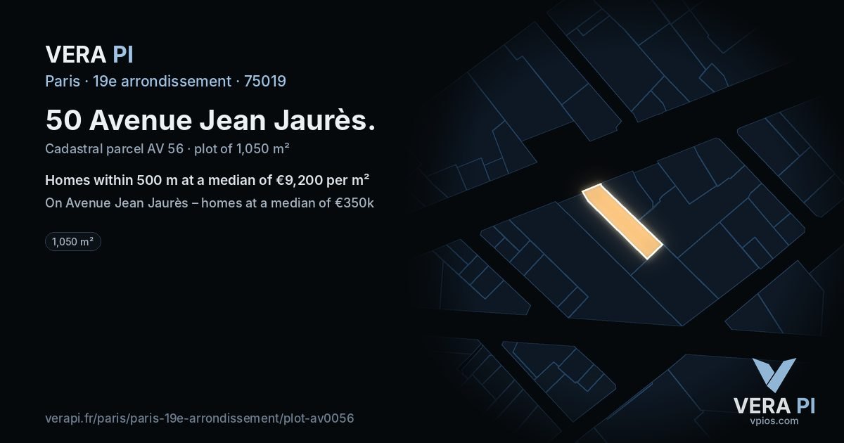 50 Avenue Jean Jaurès, 19e arrondissement at night – the plot lit, the parcels around coloured by the prices near them