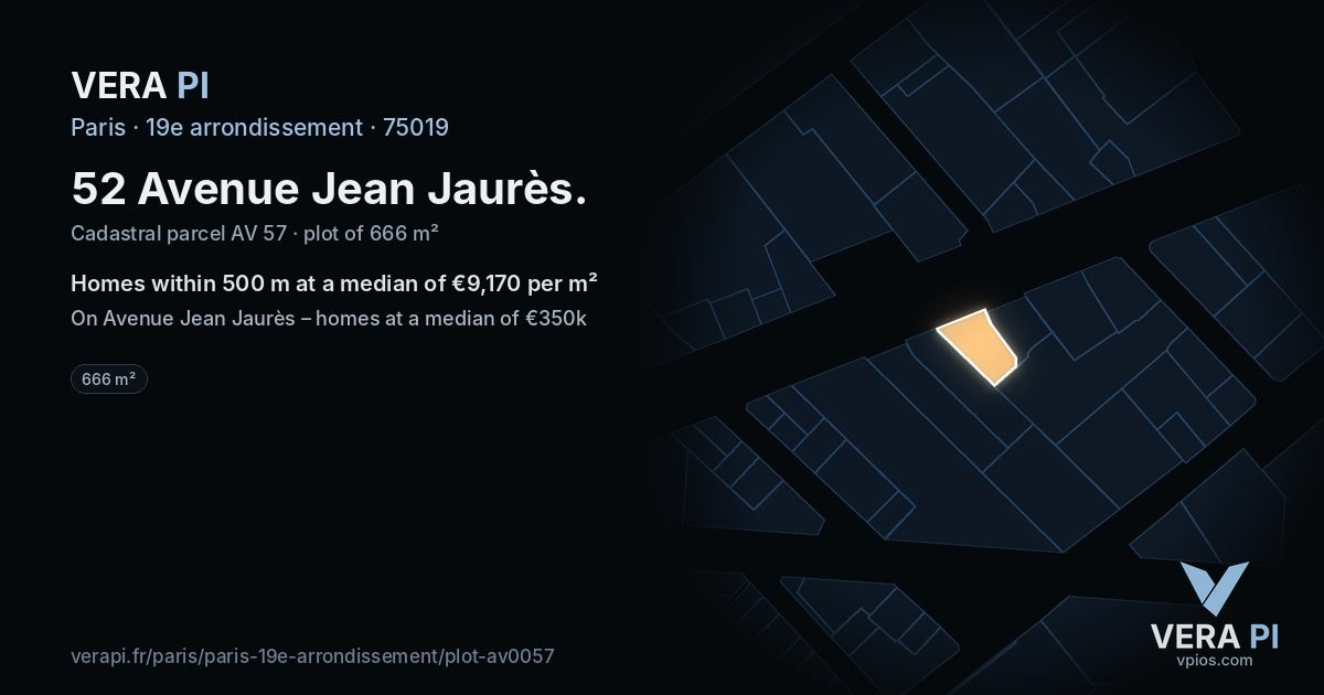 52 Avenue Jean Jaurès, 19e arrondissement at night – the plot lit, the parcels around coloured by the prices near them