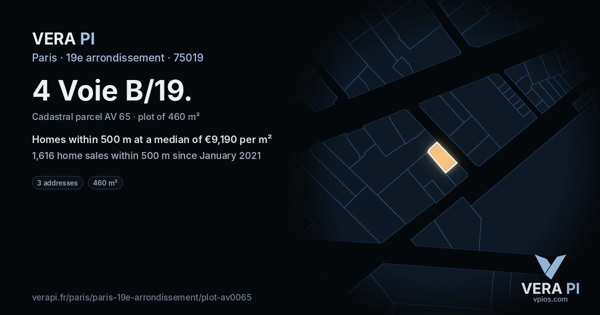 4 Voie B/19, 19e arrondissement at night – the plot lit, the parcels around coloured by the prices near them