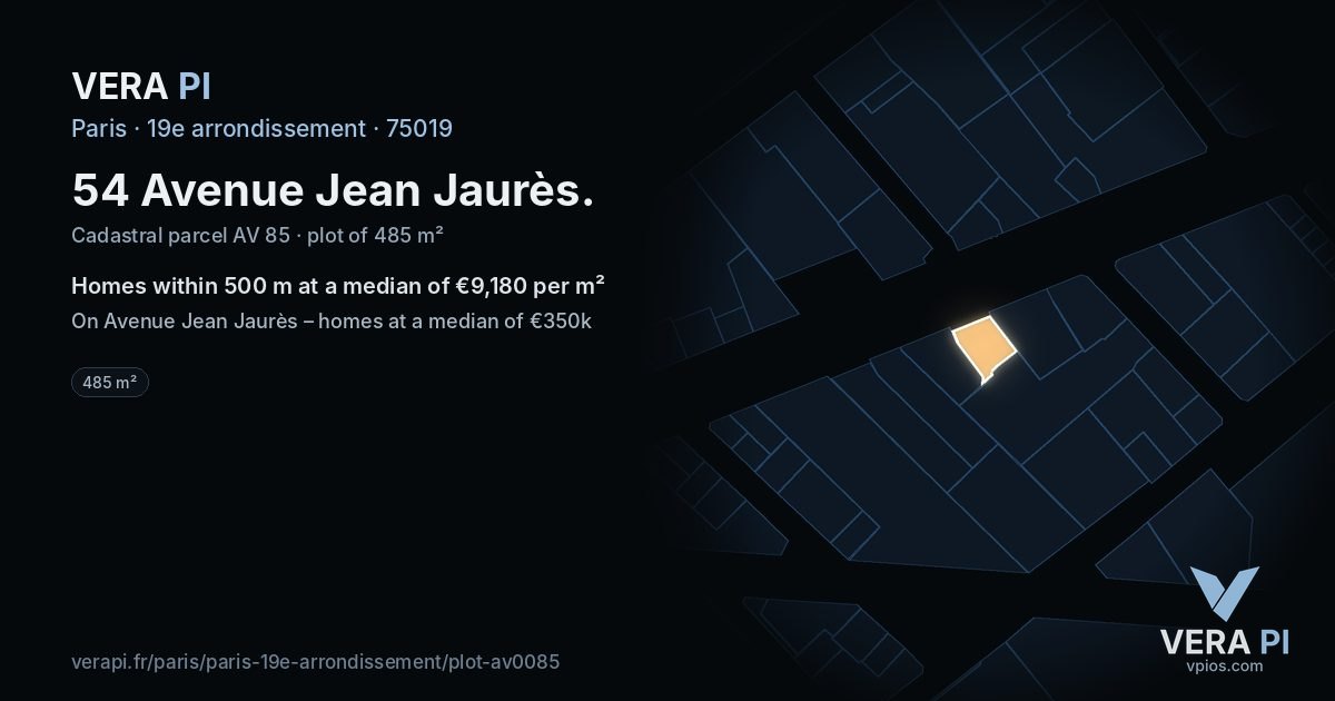54 Avenue Jean Jaurès, 19e arrondissement at night – the plot lit, the parcels around coloured by the prices near them
