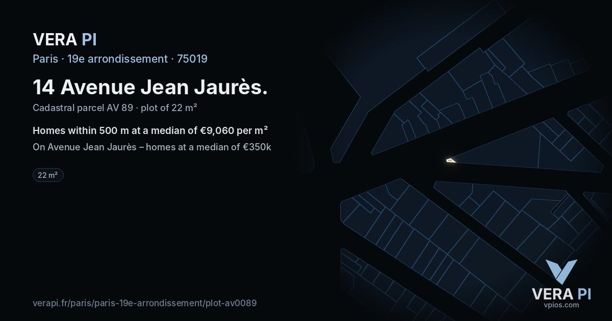 14 Avenue Jean Jaurès, 19e arrondissement at night – the plot lit, the parcels around coloured by the prices near them