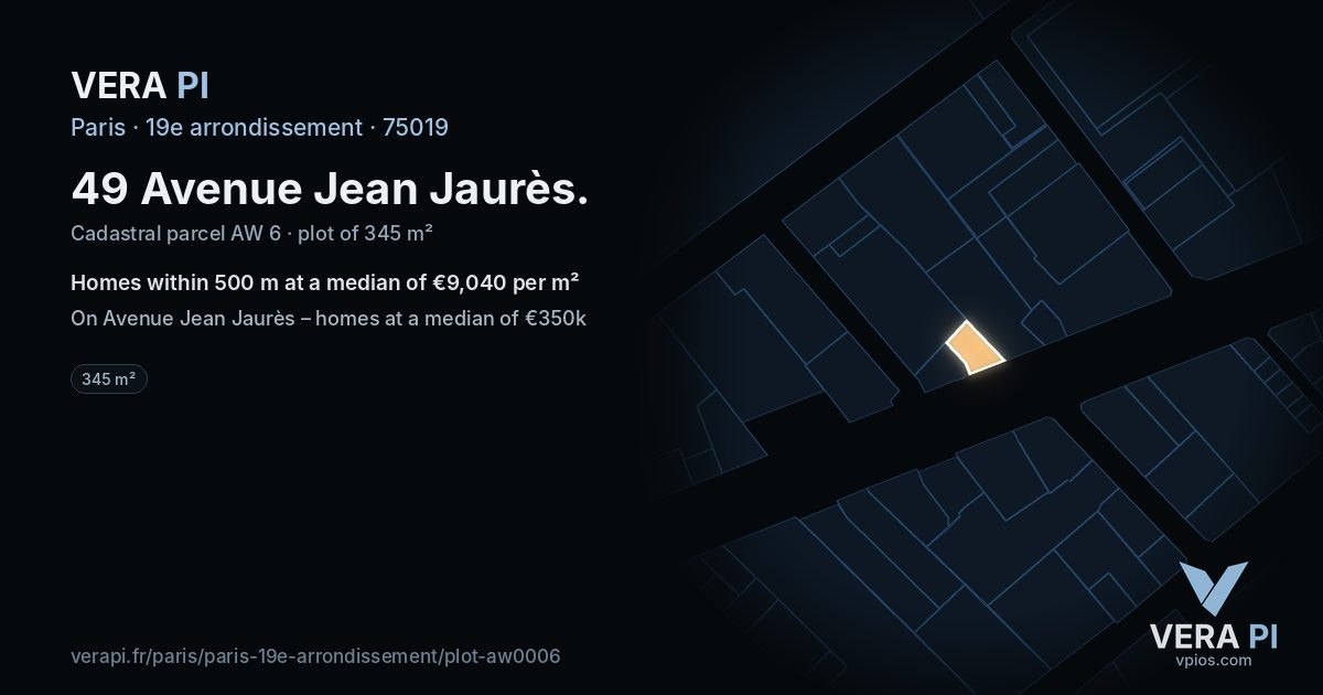 49 Avenue Jean Jaurès, 19e arrondissement at night – the plot lit, the parcels around coloured by the prices near them