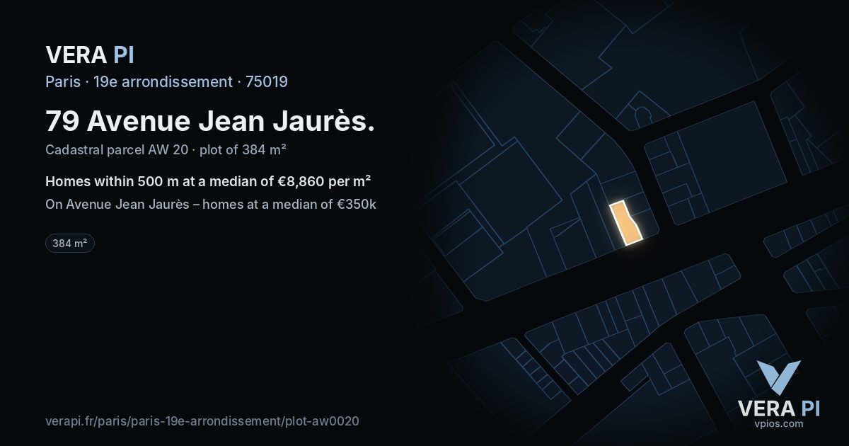 79 Avenue Jean Jaurès, 19e arrondissement at night – the plot lit, the parcels around coloured by the prices near them